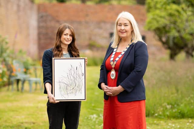 The Mayor of Ards and North Down Councillor Karen Douglas and Artist Ruth Osborne, at the launch of the Creative Peninsula 2022 programme at The Walled Garden, Helen’s Bay