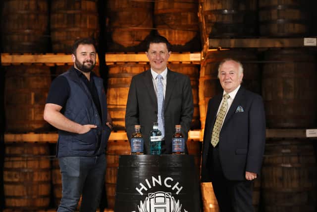 William Stafford, head distiller, Hinch Distillery, David Roberts, director of Strategic Development at Tourism NI and Dr Terry Cross OBE, chairman at Hinch Distillery