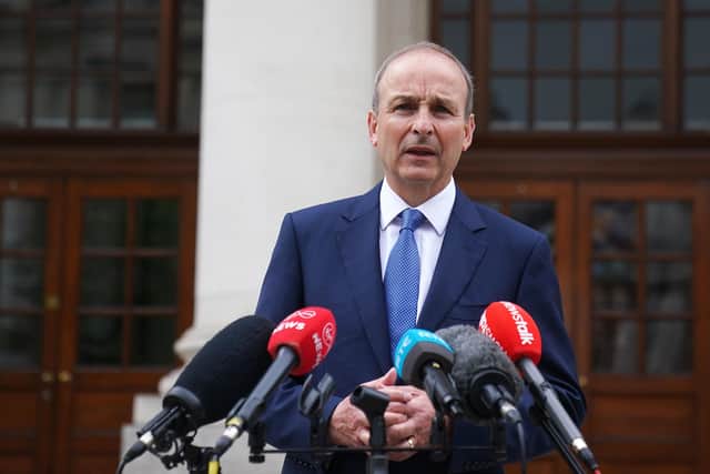 Taoiseach Micheal Martin speaking at a press conference at Government Buildings in Dublin after Prime Minister Boris Johnson resigned as Conservative Party leader