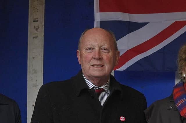 TUV leader Jim Allister at a rally in Bangor against Boris Johnson's Northern Ireland Protocol