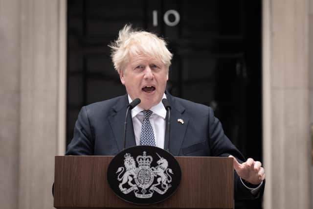 Sir Jeffrey Donaldson said that whoever replaces Boris Johnson - pictured above giving his resignation speech outside Downing Street on Thursday - will still have to deal with the Northern Ireland Protocol
