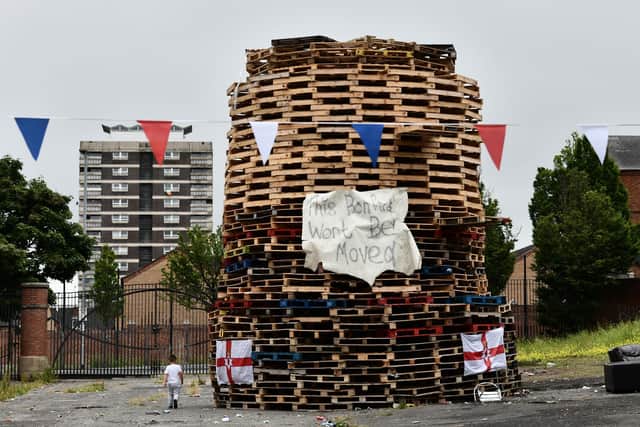 The 2021 bonfire, looking towards the New Lodge flats
