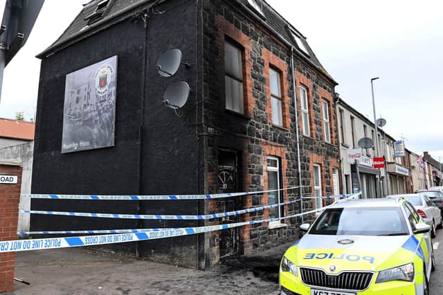 Police at the scene of an arson attack on a property on Larne Street in Bellymena. Photo:  Press Eye