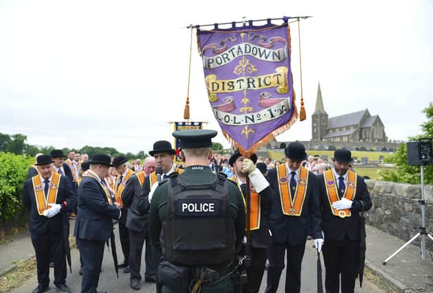 Orangemen marched up to a small barrier manned by PSNI officers close to Drumcree Parish Church
