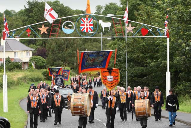 Members of the Bessbrook District L.O.L. No.11. Mrs Foster says: "Irish republicans love to belittle Orange Culture, and yet unaware of their irony, they tell us the way forward is a shared Island" 
Picture Mark Pearce/Pacemaker
