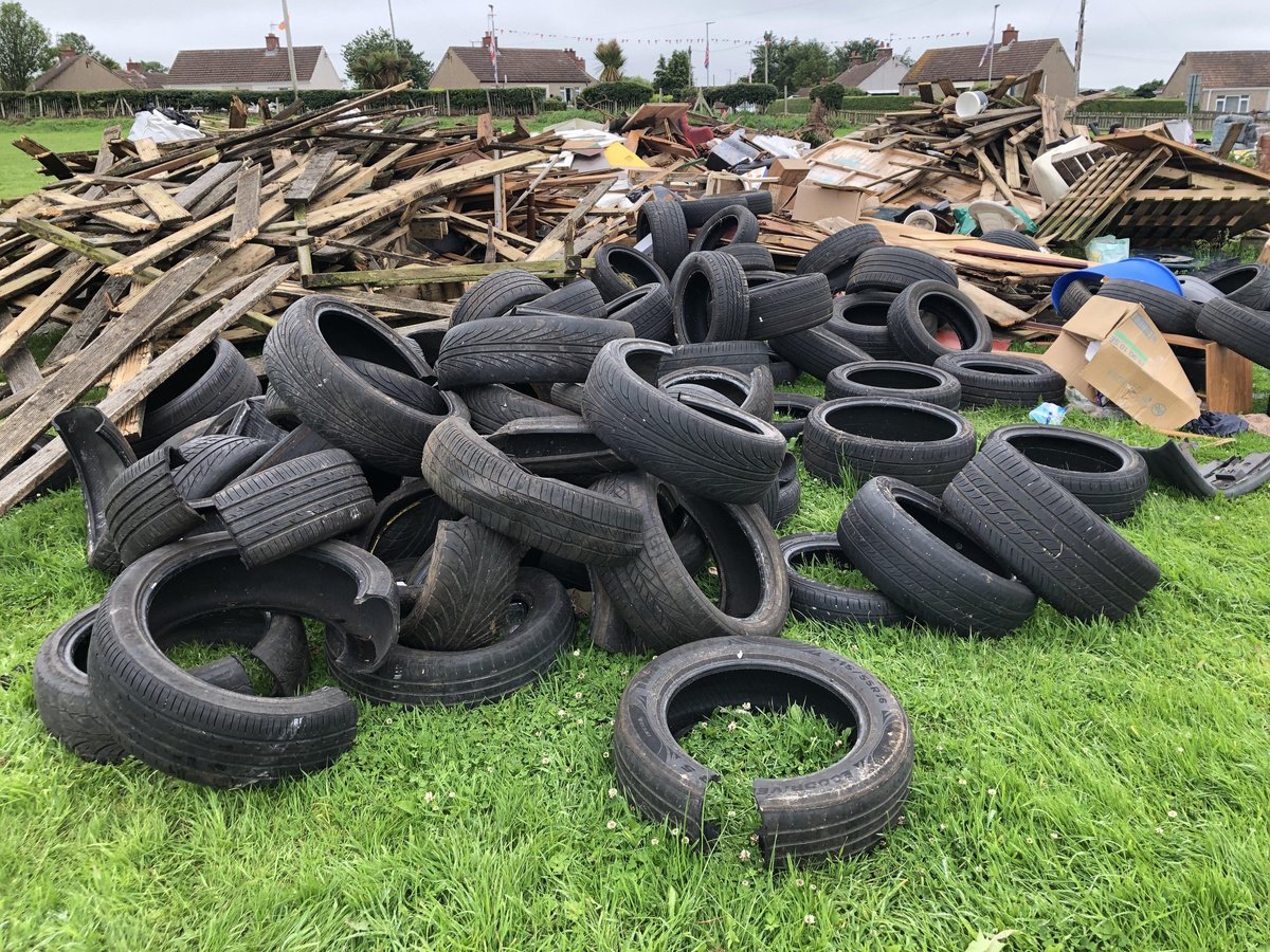 Around 100 tyres dumped at bonfire near playground