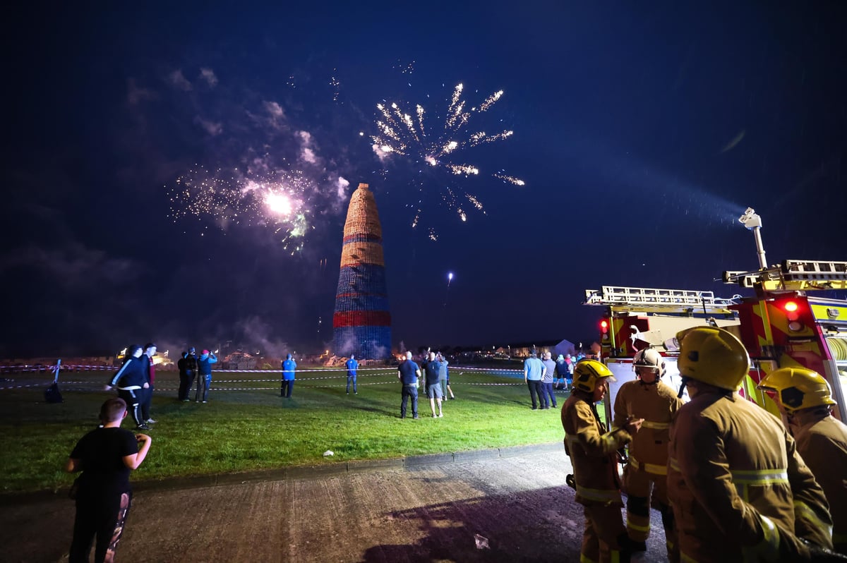 Twelfth of July: WATCH moment world's biggest-ever bonfire at Craigyhill in Larne collapses to the ground during evening of fireworks and festivities