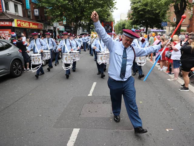 Members of a loyal order take part in the return Belfast parade along the Dublin Road, as part of the traditional Twelfth commemorations. Photo: Liam McBurney/PA Wire