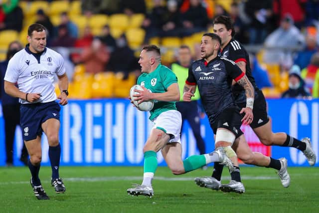 Michael Lowry makes a break during the match between the New Zealand Maori All Blacks and Ireland