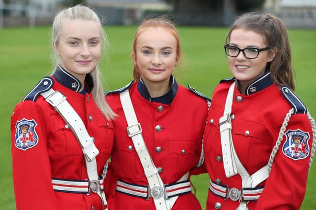 Omagh Twelfth Parade 
(l-r) Claire Spratt, Louise Spratt and Chelsea Johnston, Blair Memorial Flute Band Omagh.
Picture: Brian Little