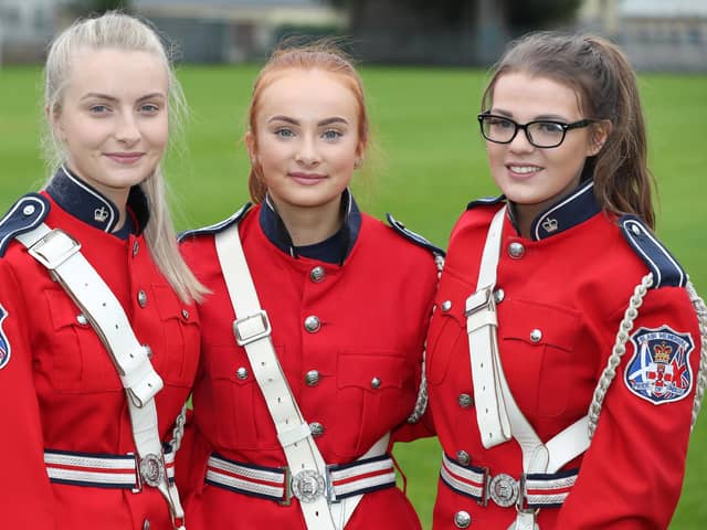 Omagh Twelfth Parade (l-r) Claire Spratt, Louise Spratt and Chelsea Johnston, Blair Memorial Flute Band Omagh.Picture: Brian Little