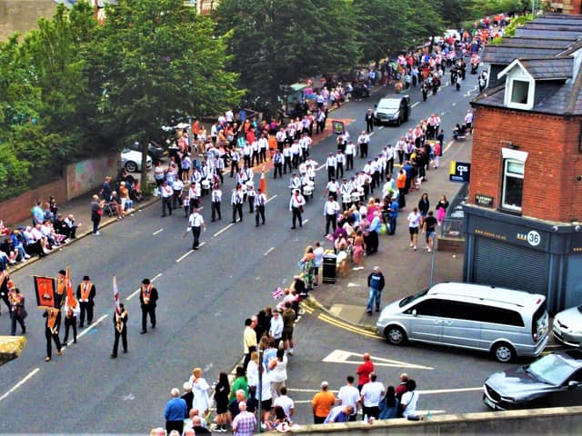 The march passing by Belfast City Hospital