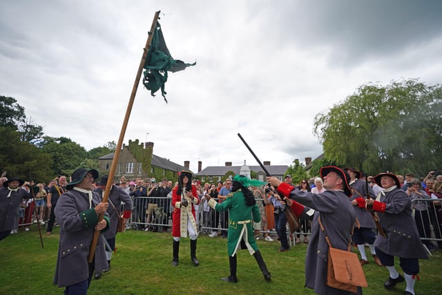 "The Sham Fight" which involves a mock fight between actors reenacting the Battle of the Boyne at Scarva, County Down. Picture date: Wednesday July 13, 2022.