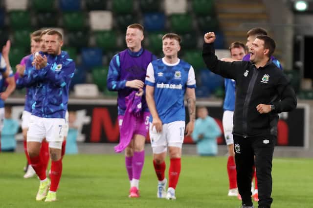 David Healy celebrates Linfield's win over The New Saints