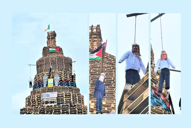 Images of Glenfield bonfire circulated on Twitter with the effigies of (left to right) Long, McDonald, and O'Neill