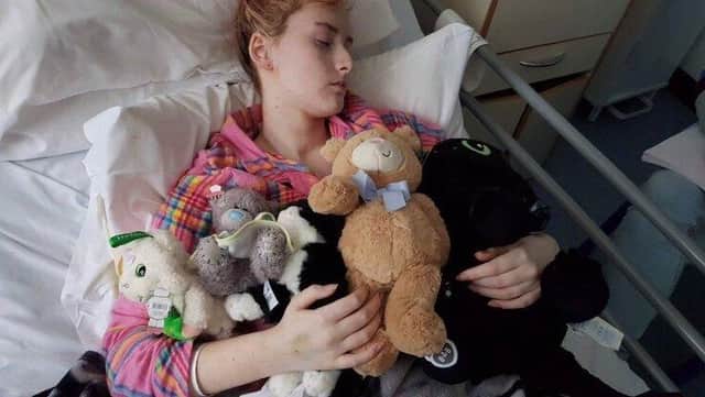Amber Hanna during a stay in hospital for treatment for a brain tumour