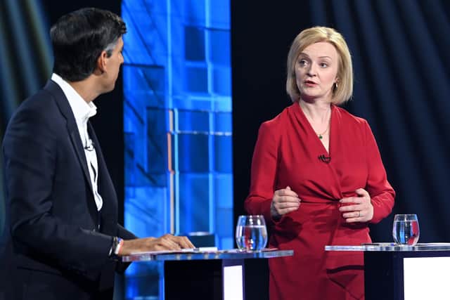 Liz Truss and Rishi Sunak during Sunday night’s Conservative Party leadership debate on ITV