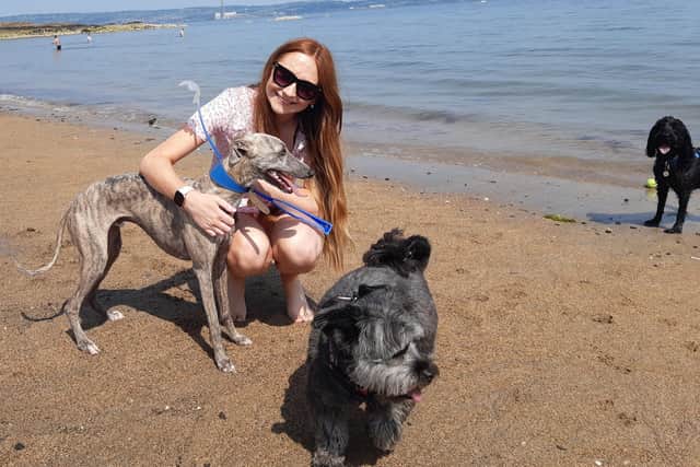Melissa Nicol with her dog Louis and her parents' dogs Joey and Poppy
