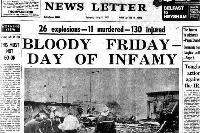 The News Letter front page the day after the Bloody Friday bombings