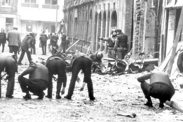 The aftermath of a city centre bomb blast on Bloody Friday