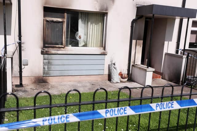 Press Eye - Belfast - Northern Ireland - 21st July 2022

The scene at Mossvale Park in Coleraine where a property was attacked around midnight on Wednesday.  A window was smashed and scorch damage caused by petrol bombs.  No-one was injured in the attack. 

Picture by Jonathan Porter/PressEye