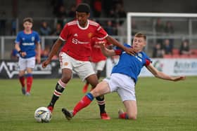 Cormac Austin in action for Linfield against Manchester United in last year's SuperCupNI tour game