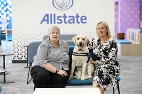 Assistance Dogs NI chief executive Geraldine McGaughey, Lexi the Therapy Dog and director at Allstate NI Suzi Murtagh