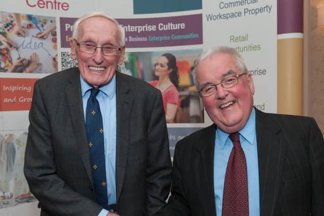 Sir William Wright alongside PJ McAvoy, chairperson of the Ballymena Business Centre.