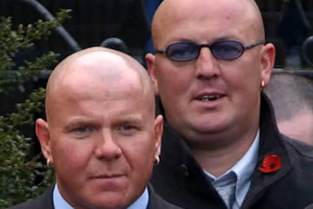 Sam 'Skelly' McCrory (back) was once known as the sidekick of notorious UDA leader Johnny Adair (front)

Photo by Press Eye.
