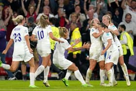 England’s Fran Kirby (second right) celebrates scoring her side’s fourth goal during the UEFA Women’s Euro 2022 semi-final against Sweden