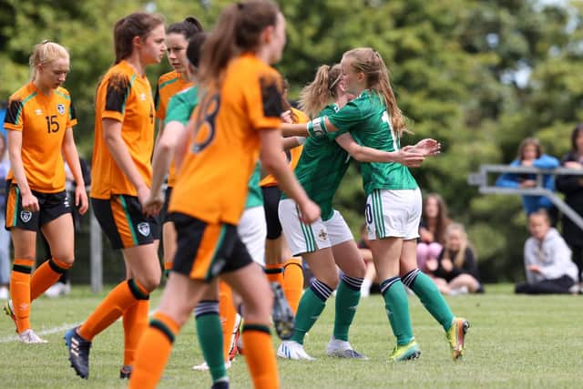 Northern Ireland’s Aimee Kerr celebrates her goal against the Republic of Ireland