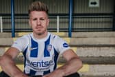 Lyndon Kane models the new Coleraine home kit. Photo Credit: David Cavan/Coleraine FC