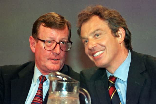 David Trimble with Tony Blair at a Labour Party conference