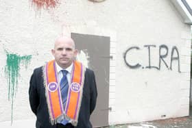 Mayor of Ballymoney Cllr John Finlay outside Rasharkin Orange Hall...Pic Kevin McAuley