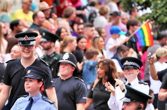 Police officers from different national forces (including the PSNI and Gardai) on parade in Belfast on Saturday