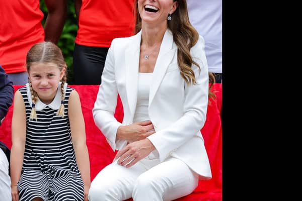 The Duchess of Cambridge and Princess Charlotte during a visit to SportsAid House at the 2022 Commonwealth Games the Birmingham 2022 Commonwealth Games. Picture date: Tuesday August 2, 2022.