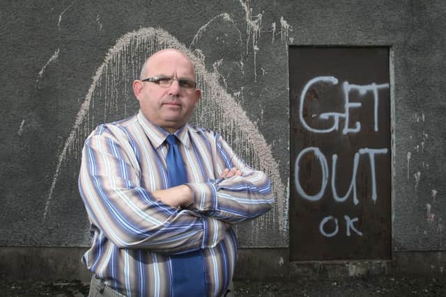 John Finlay shows sectarian graffiti