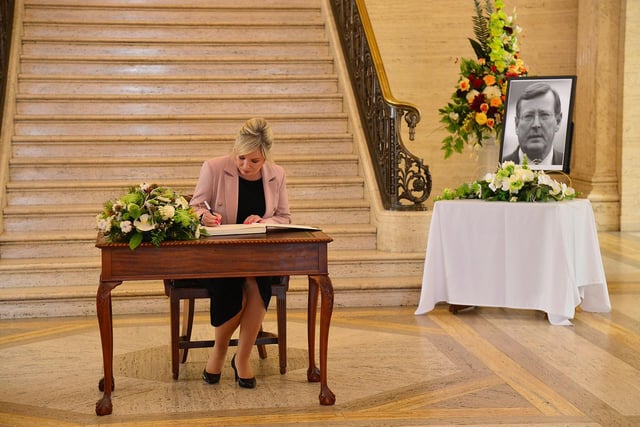 Signing the book of condolences at Stormont