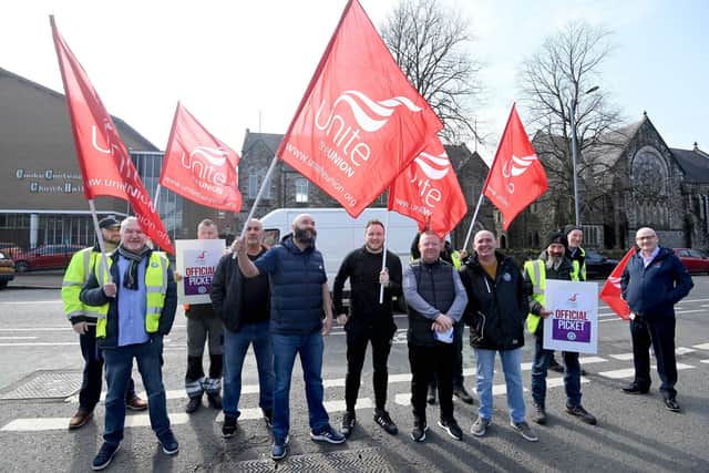 A picket by Unite members in Belfast earlier this year