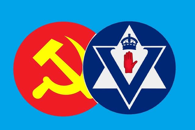 The international symbol of communism, and the symbol of Bill Craig's Ulster Vanguard movement