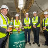 From left: John Kelly, CEO, Belfast Distillery Company; Communities Minister Dierdre Hargey; Economy Minister Gordon Lyons; Infrastructure Minister John O'Dowd, and Mel Chittock, Interim CEO of Invest NI, at the investment announcement at Crumlin Road Gaol. The major investment includes plans to regenerate the A Wing of the Crumlin Road Gaol into the J&J McConnell's Distillery and world-class visitor experience, and to create 49 new jobs. Issue date: Thursday August 4, 2022.