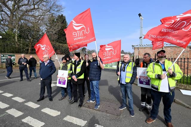 Unite members on strike at Belfast City Council earlier this year