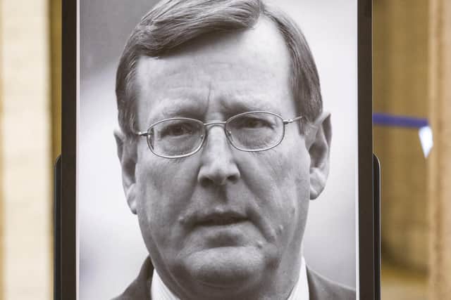 A portrait of former Northern Ireland First Minister and UUP leader David Trimble