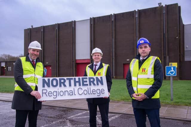 Ken Nelson, chair of Northern Regional College’s Governing Body, Economy Minister Gordon Lyons and Damien O’Callaghan, Heron Bros managing director