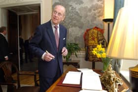 Prince Philip signing the visitors’ book at Hillsborough Castle after meeting recipients of the Duke of Edinburgh Award scheme in March 2007. Lord Dodds says: "We take pride that Northern Ireland boasts the highest participation levels in his scheme"