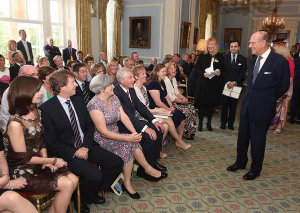 The Duke of Edinburgh in Hillsborough Castle for the award of the 1000th Duke of Edinburgh Award in Northern Ireland on June 23, 2014.  In Belfast 14 organisations and 55 centres offer young people the opportunity to gain the internationally recognised award (Photo by Simon Graham/Harrison Photography via Getty Images)