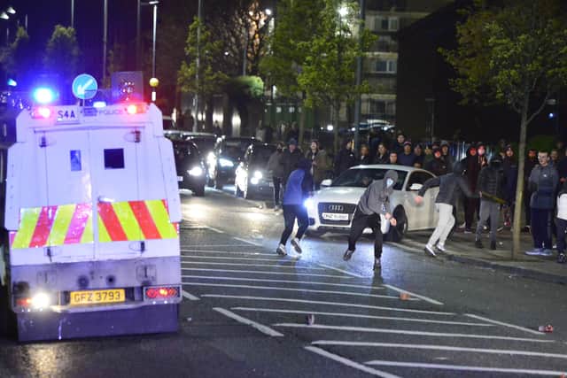 Police coming under attack in the New Lodge in north Belfast, on Friday night .
Picture By: Arthur Allison/Pacemaker.