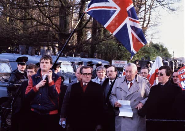 December 1985: 
PROTESTS AT MARYFIELD AND STORMONT ON DAY OF ANGLO-IRISH CONFERENCE