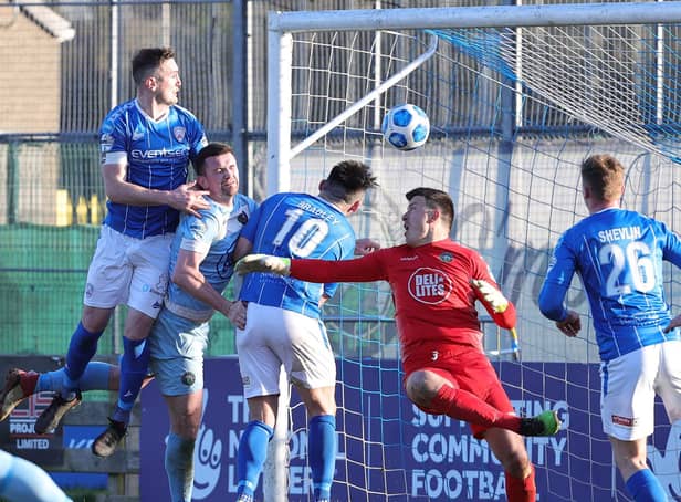 Stephen O'Donnell heads home the winner for Coleraine