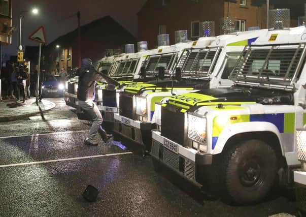 The PSNI came under attack during public disorder in Belfast on Wednesday evening. Photo: Pacemaker